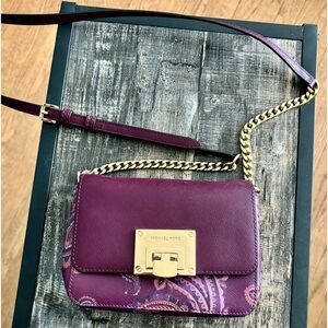 Michael Kors Purple Floral Tina Small Clutch CrossBody Bag